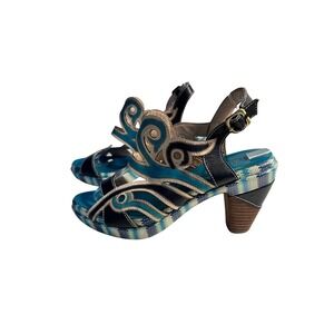 Laura Vita France Leather Platform Heels Size EU 41 US 10-105 blue Green Artsy